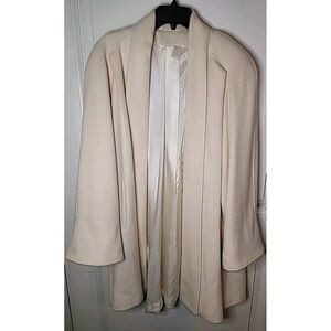 Vintage Women's Wool Coat Large‎ 8 Ivory Mid-Length Overcoat Oversized Evening